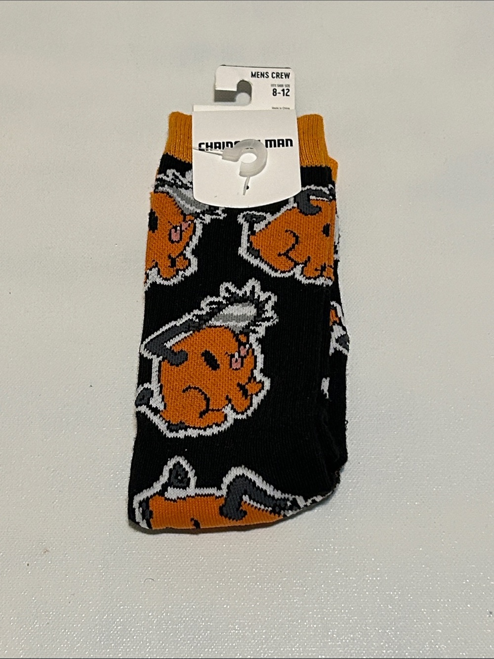 Men's Crew Socks with Orange Cat Pattern - Black/Orange